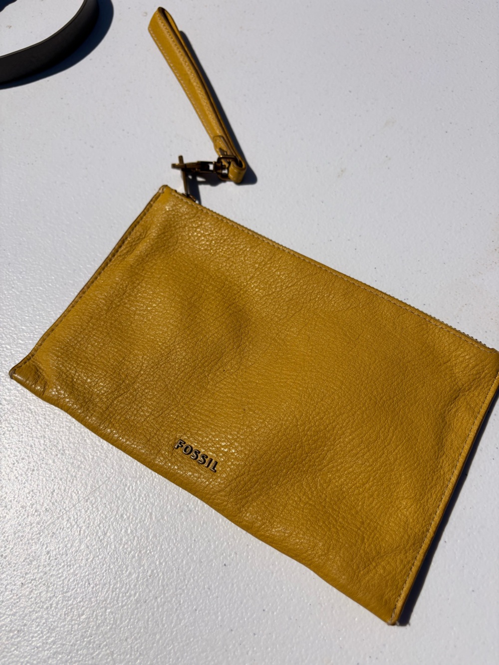 Fossil Yellow Leather Wristlet Pouch